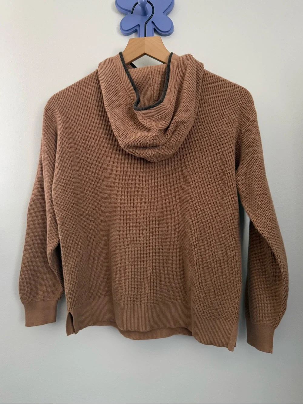 Margaret O'Leary XS Waffle Knit Hoodie Pullover Tan Camel Lounge Comfy